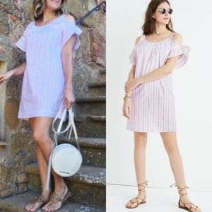 Madewell Rose Ivory | Pink Stripe Cold-Shoulder Cotton Shift Dress Size Large